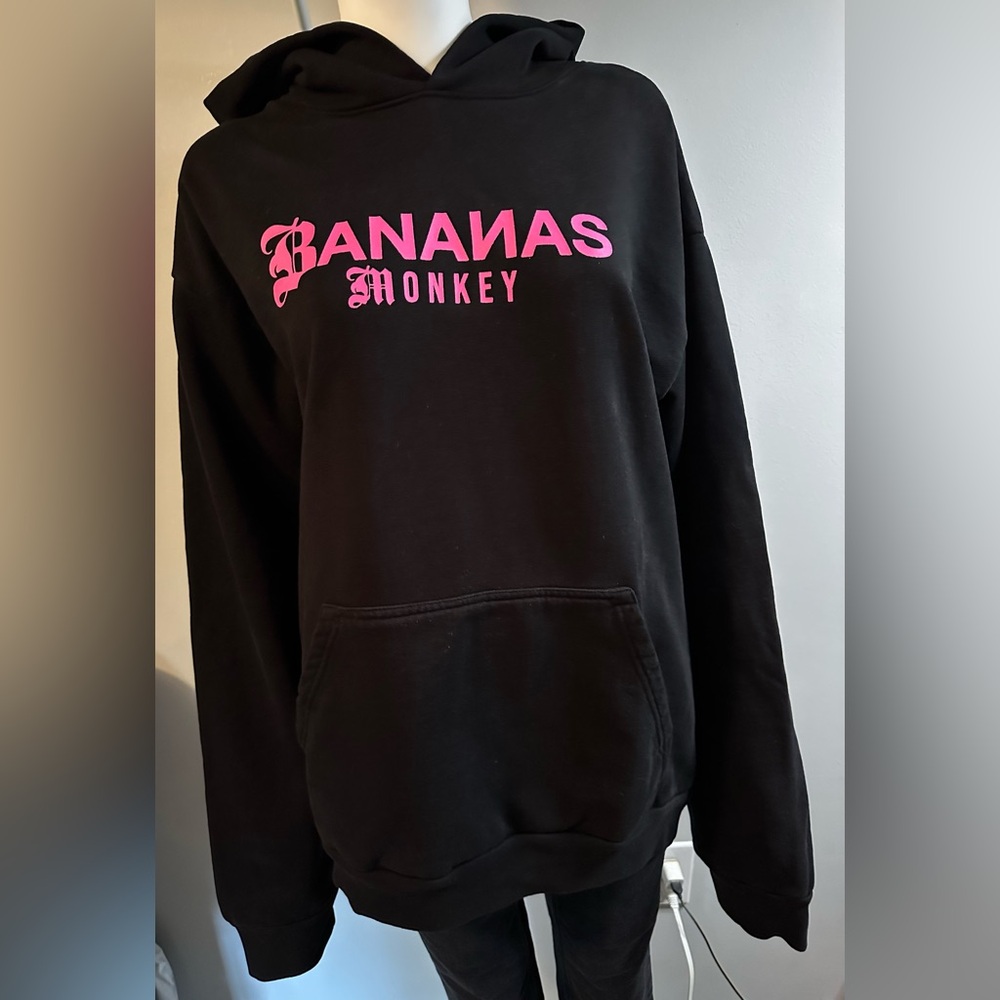 NWT L Bananas Monkey Black Never Been Normal Graphic Hoodie